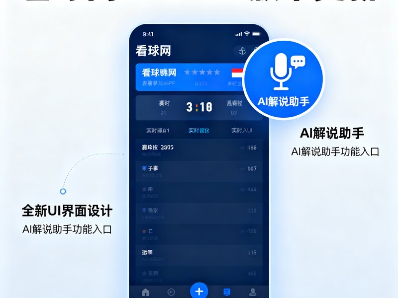 看球网APP 4.0版本更新公告配图，展示全新UI界面设计和AI解说助手功能入口。